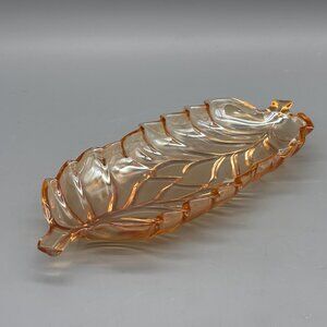Vintage Jeanette Carnival Glass Opalescent Marigold Carnival Leaf 10" Dish